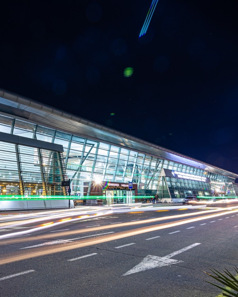 Tbilisi International Airport at night